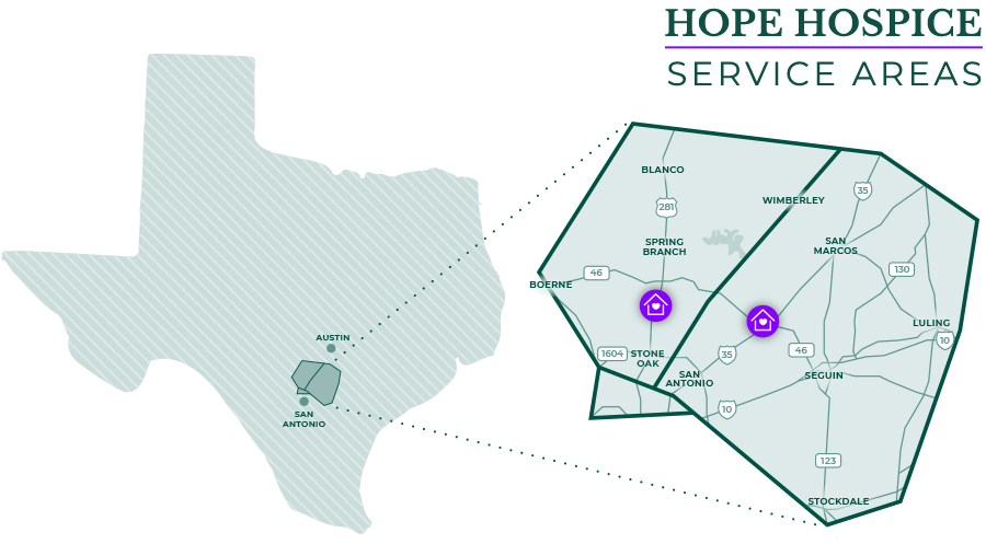 hope hospice service areas map contact texas