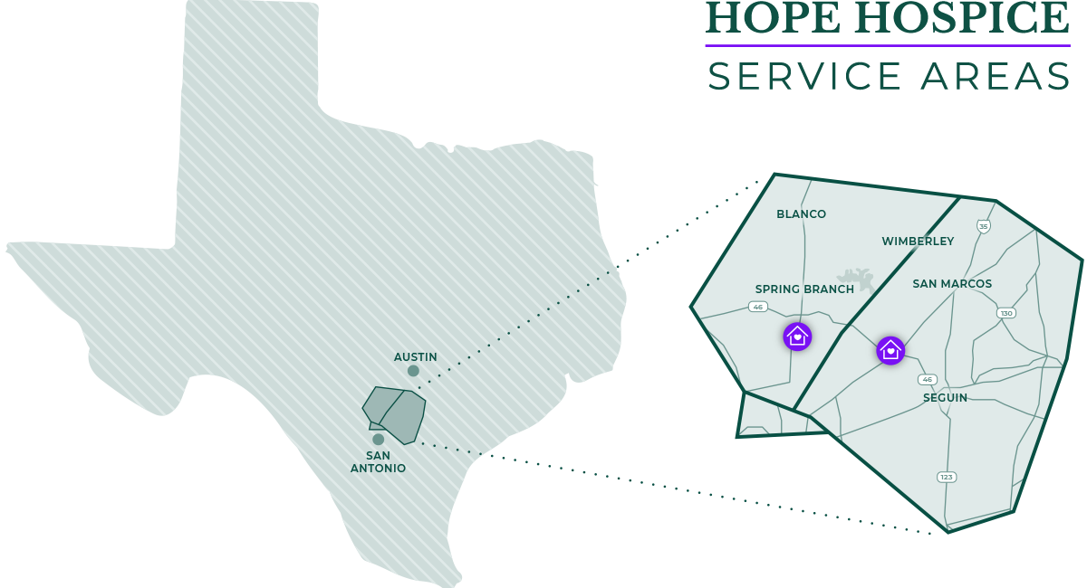 hope hospice service areas map texas
